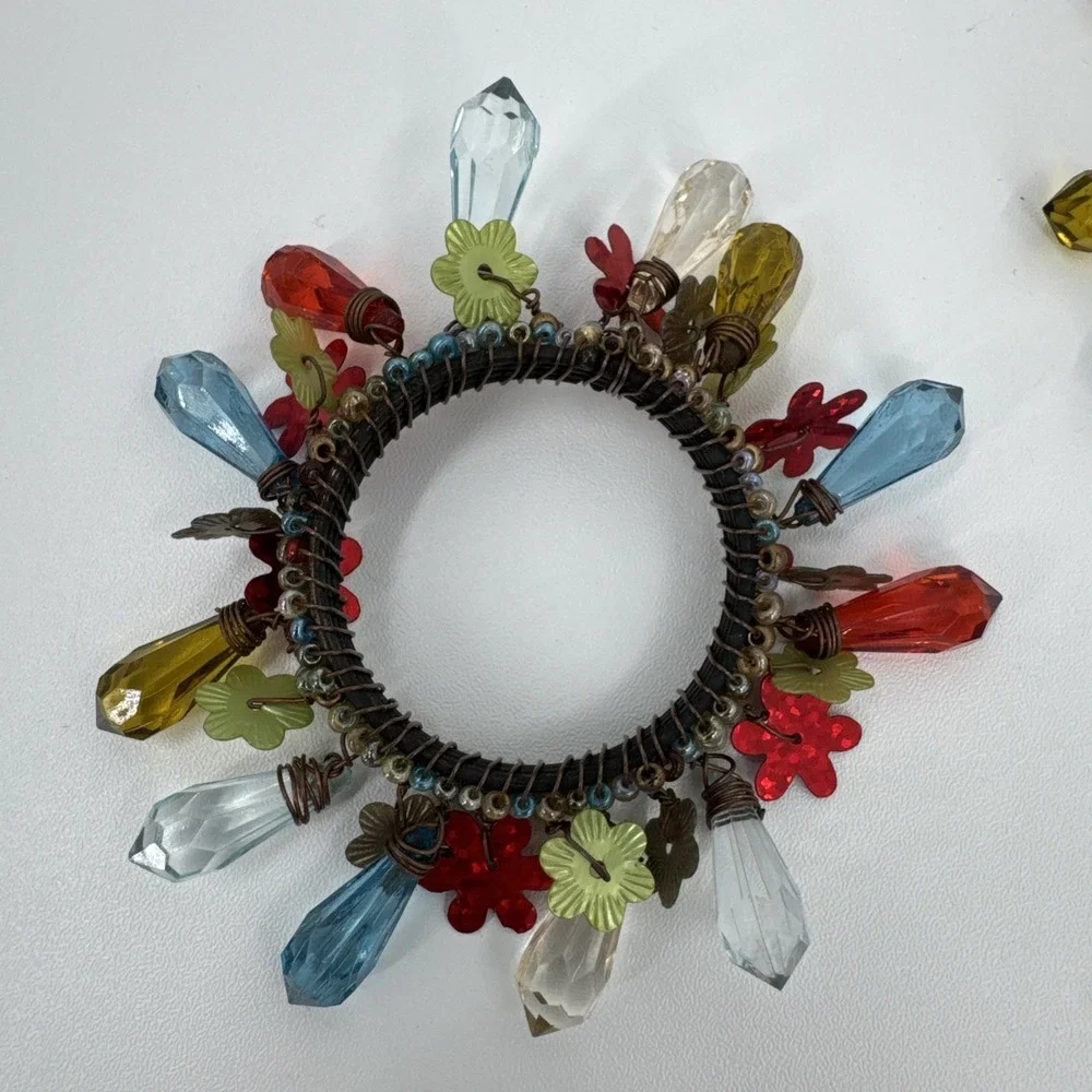 VTG Pier One Floral‎ Springtime Beaded Napkin Rings Set of 12 Boho Floral Modern